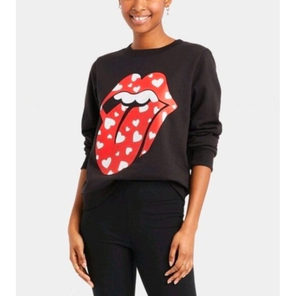 The Rolling Stones Pullover Lip Heart Red Tongue Black Sweater Womens Sz XXL NEW - Picture 3 of 6